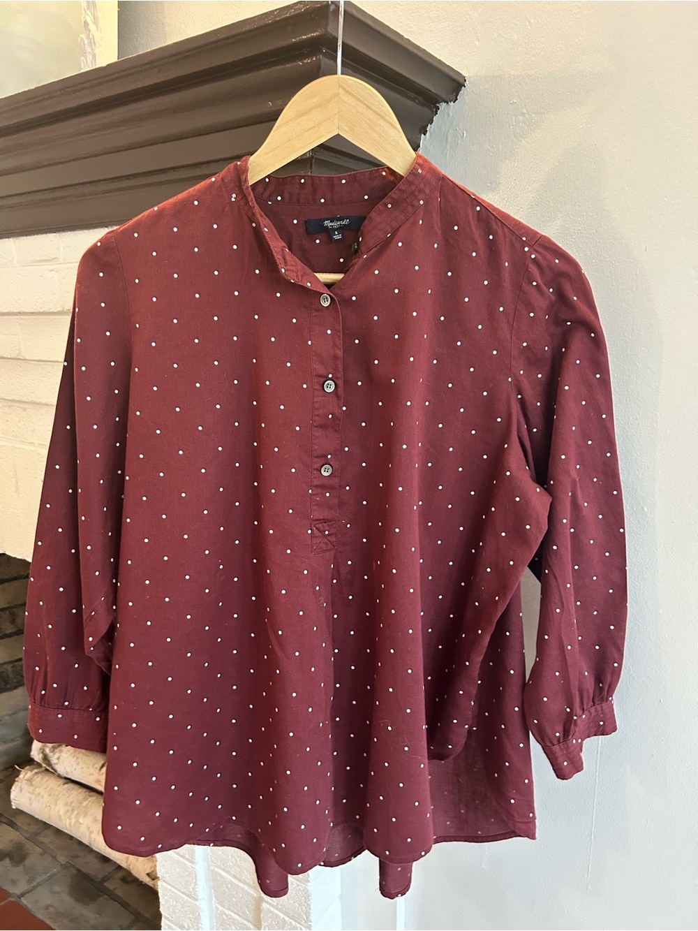 Madewell Burgundy Polka Dot Popover Blouse